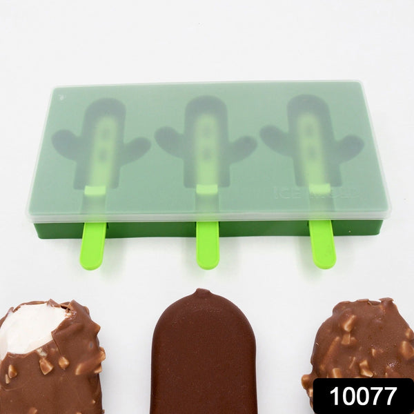 Ice Cream Mould sicle Mold, Cactus Shape Ice  Molds Homemade sicle for DIY Ice sicle, 3-Cavity Summer Food Kitchen Tools (1 Pc)