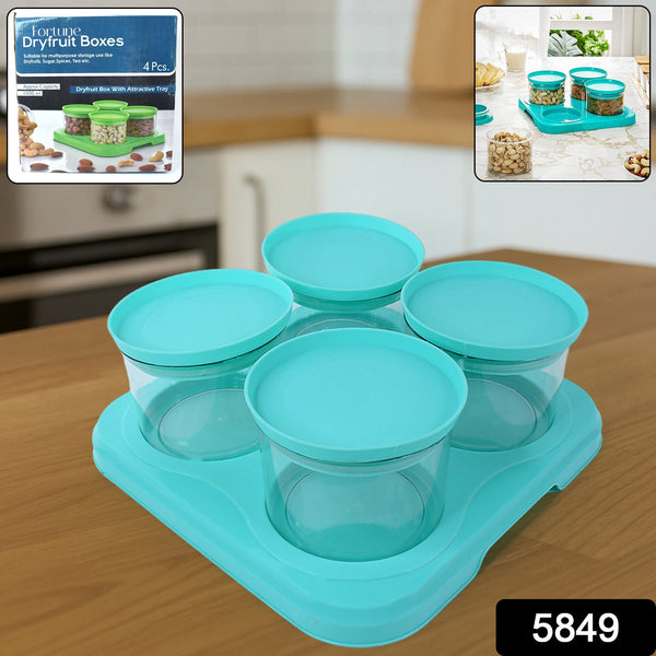 Airtight Container Jar 4 Pc Set With Stylish Tray for Kitchen Unbreakable Jar Set for Multipurpose Storage ( Mukhwas Dani )